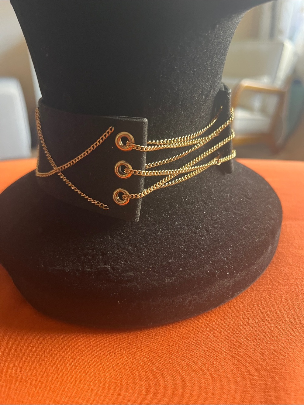 Black Choker Necklace with Gold Chain Detail